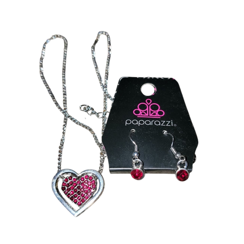 Paparazzi Red and Silver Necklace with Heart Pendant Game, Set, MATCHMAKER